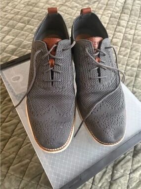 Cole Haan Gray Knit Wingtip Oxfords with Brown Accents